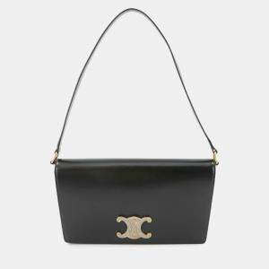 Celine Triomphe Shoulder Bag Leather Black Gold