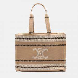 Celine Large Cabas Thais Tote Bag Canvas Beige Ivory Black
