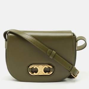Celine Army Green Leather Medium Maillon Flap Crossbody Bag