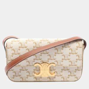 Celine White Triomphe Coated Canvas Claude Shoulder Bag