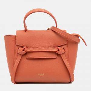 Celine Orange Pico Grained Calfskin Belt Bag