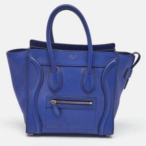 Celine Blue Leather Micro Luggage Tote