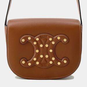 Celine Cuir Folco Triomphe Shoulder Bag Tan Calf Leather