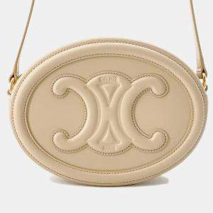 Celine Cuir Triomphe Oval Shoulder Bag Nude Calf Leather