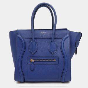 Celine Luggage Shopper Blue Leather Size Micro