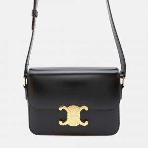 Celine Teen Triomphe Shoulder Bag Black Shiny Calf Leather