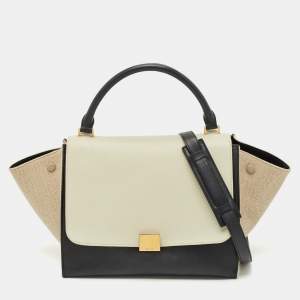 Celine Tri Color Leather and Canvas Medium Trapeze Bag