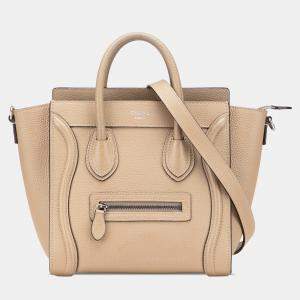 Celine Beige Nano Leather Luggage Tote