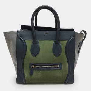 Pre Owned Celine Tri Color Leather and Suede Mini Luggage Tote