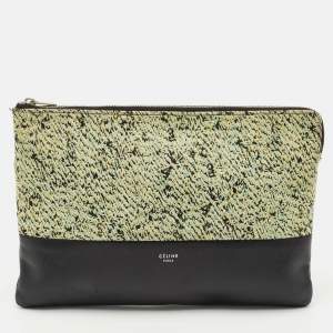 Pre Owned Celine Green/Black Textured Fabric and Leather Solo Pouch