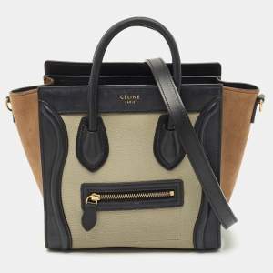 Pre Owned Celine Tricolor Leather and Suede Nano Luggage Tote