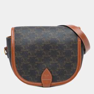 Celine Brown Medium Triomphe Coated Canvas Folco Crossbody Bag