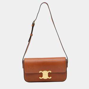 Celine Brown Shiny Calfskin Claude Shoulder Bag