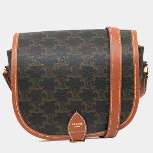 Celine Brown Medium Triomphe Coated Canvas Folco Crossbody