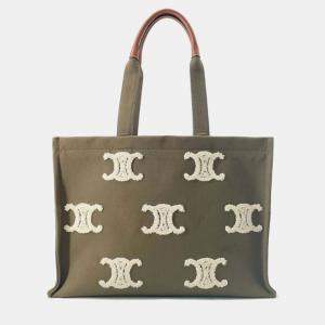 Celine Green Large Canvas Triomphe Cabas Thais Tote