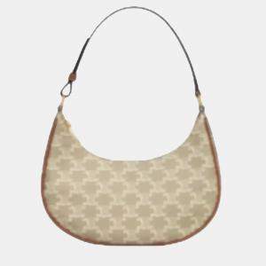 Celine Ava Grege Triomphe Canvas Calfskin Shoulder Bag