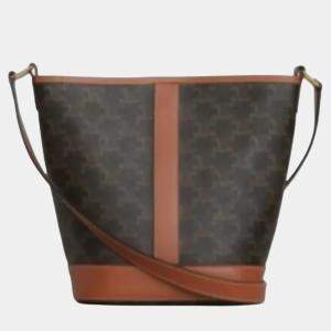 Celine Triomphe Bucket Small Burnt Canvas Shoulder Bag