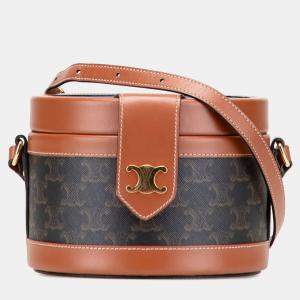 Pre Owned Celine Brown Medium Triomphe Coated Canvas Tambour Crossbody