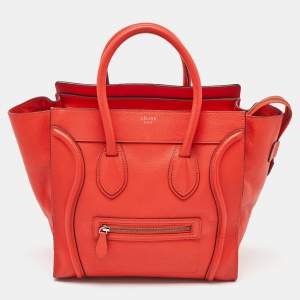 Celine Neon Orange Leather Mini Luggage Tote