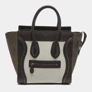 Pre Owned Celine Tricolor Leather and Nubuck Micro Luggage Tote