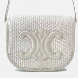 Pre Owned Celine Triomphe White Raffia Leather Shoulder Bag