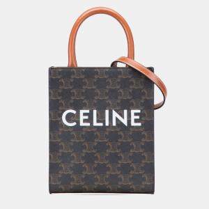 Celine Brown Mini Triomphe Coated Canvas Vertical Cabas Satchel