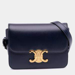 Pre Owned Celine Blue Teen Shiny Calfskin Triomphe Crossbody
