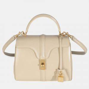 Celine Limestone Satinated Calfskin Small 16 Top Handle Bag