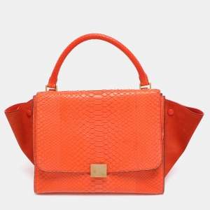 Pre Owned Celine Orange Python and Suede Medium Trapeze Bag