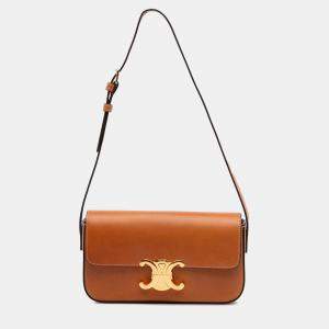 Celine Brown Shiny Calfskin Claude Shoulder Bag