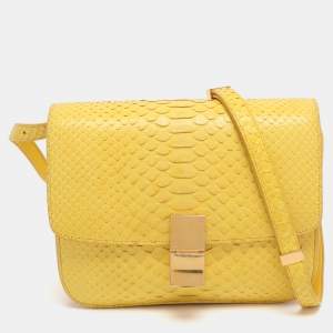 Celine Yellow Python Leather Medium Box Shoulder Bag