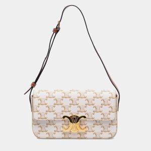 Celine White Triomphe Coated Canvas Claude Shoulder Bag