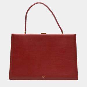 Celine Red Medium Calfskin Clasp Handbag