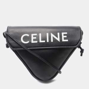 Pre Owned Celine Black Smooth Calfskin Logo Triangle Crossbody Bag