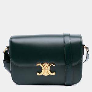 Pre Owned Celine Green Classique Shiny Calfskin Triomphe Crossbody