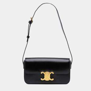Pre Owned Celine Black Shiny Calfskin Claude Shoulder Bag