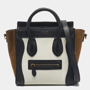 Pre Owned Celine Tricolor Leather and Suede Nano Luggage Tote