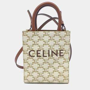 Pre Owned Celine Brown Cream PVC Triumph Cabas Vertical Mini bag