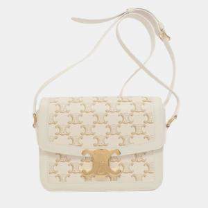 Pre Owned Celine Teen Triomphe White Calfskin/PVC Shoulder Bag