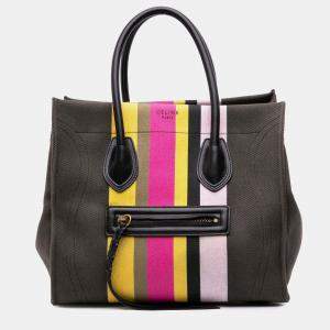 Pre Owned Celine Brown Medium Canvas Striped Phantom Luggage Tote