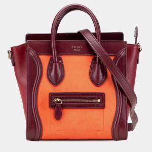 Pre Owned Celine Orange Red Nano Bicolor Suede and Calfskin Luggage Tote