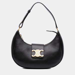 Pre Owned Celine Black Medium Calfskin Triomphe Ava Shoulder Bag