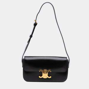 Pre Owned Celine Black Shiny Calfskin Claude Shoulder Bag