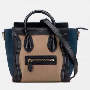Pre Owned Celine Multicolor Nano Tricolor Calfskin and Suede Luggage Tote