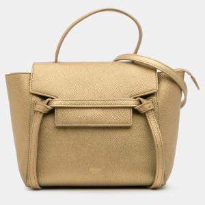 Pre Owned Celine Gold Nano Grained Calfskin Belt Bag