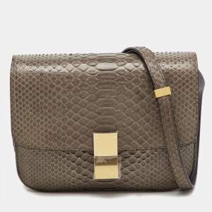 Pre Owned Celine Grey Python Medium Classic Box Shoulder Bag