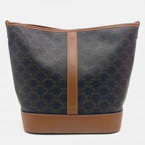 Pre Owned Celine Brown Canvas and Leather Celine Brown Triumph Bucket Bag