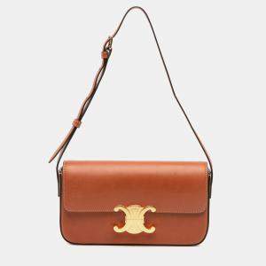 Pre Owned Celine Brown Shiny Calfskin Claude Shoulder Bag
