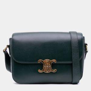 Pre Owned Celine Green Classique Shiny Calfskin Triomphe Crossbody