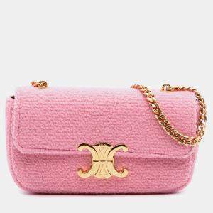 Pre Owned Celine Pink Tweed Claude Chain Shoulder Bag